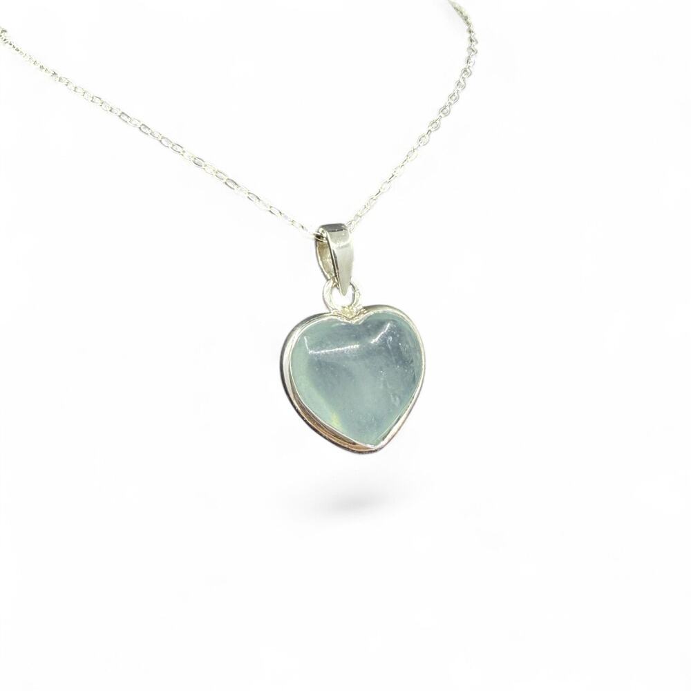Natural Aquamarine Heart Pendant Necklace 925 Sterling Silver 18 inch Chain - Picture 3 of 6